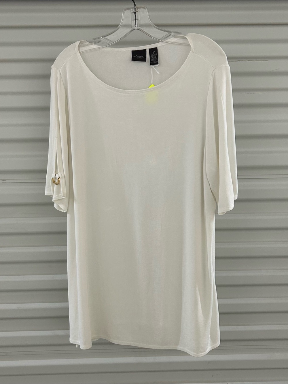 Chico's Cream Roll-Tab Short Sleeve Knit Top